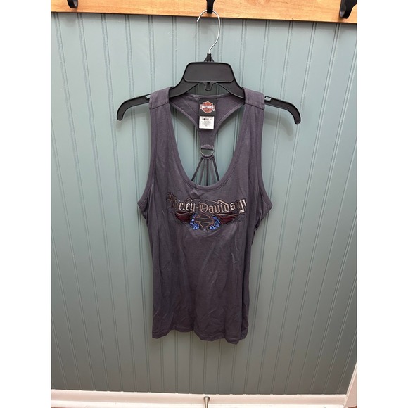 Harley Davidson Cape Fear Fayetteville NC Tank Top Womens Large L Gray - Picture 1 of 6